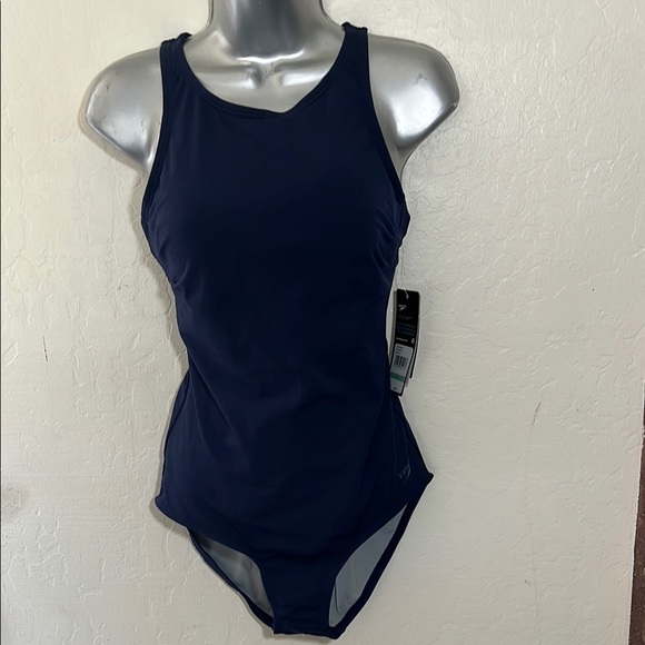 NWT Speedo Blue One Piece Swimsuit Racerback UPF 50* Protection.